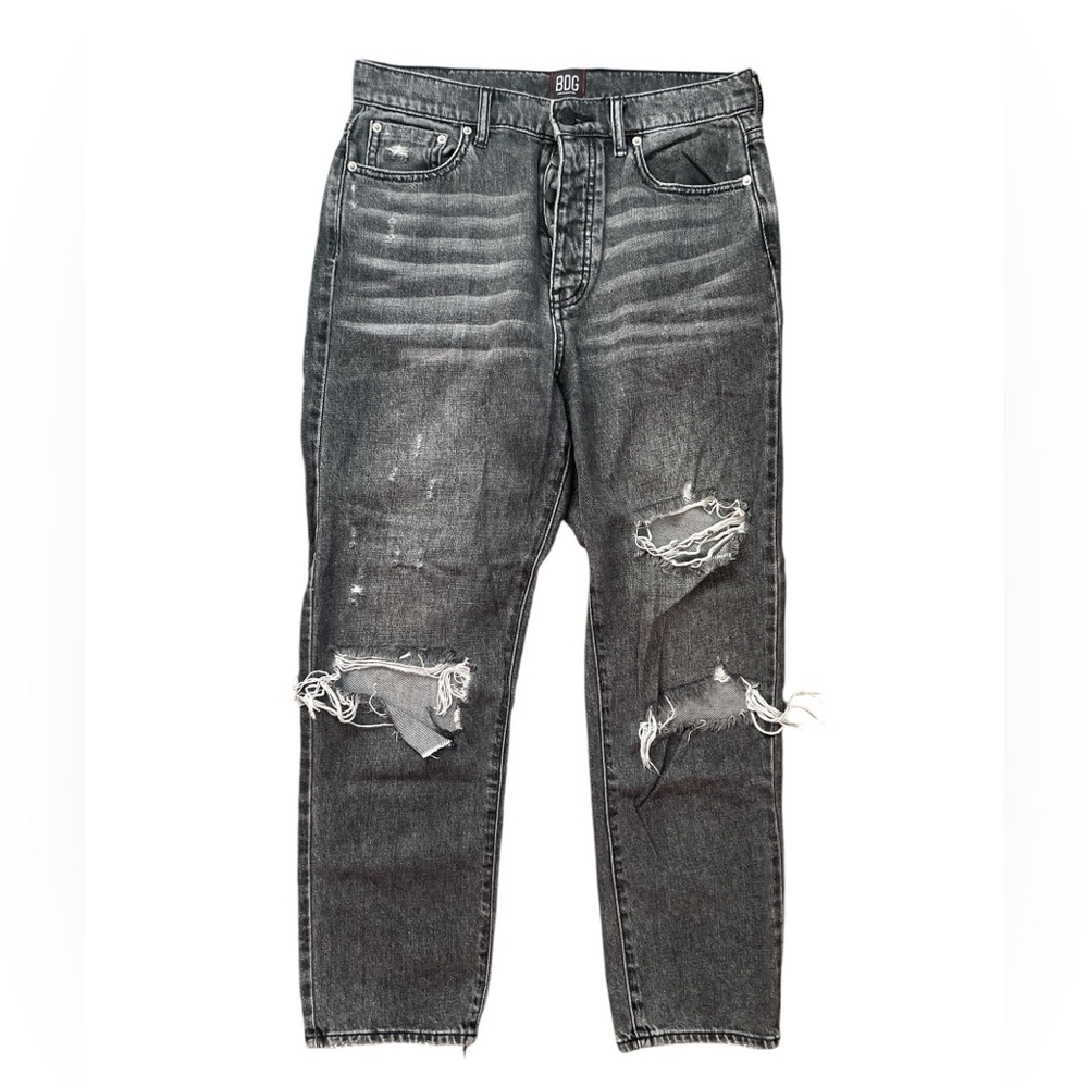 BDG Slim Straight Leg Ripped Jeans - Distressed Black - Size 29